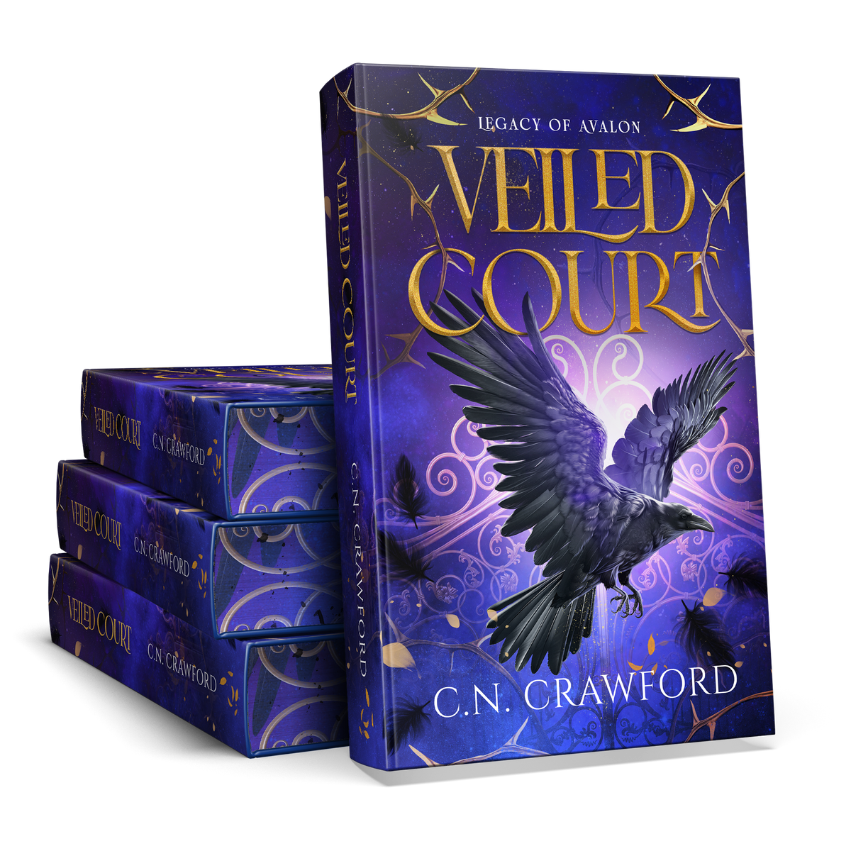 Three boxed copies of the book 'Veiled Court' by C.N.